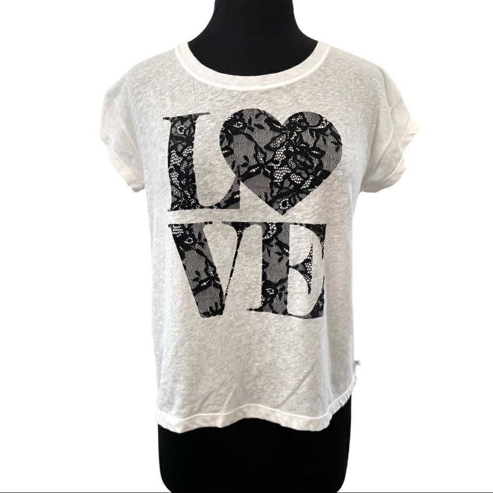 𝅺victoria’s Secret White Oversized Lace LOVE White Cotton T-Shirt Sz S